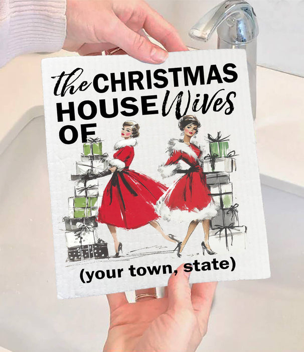 Retro Ladies Christmas Housewives Swedish Dishcloth