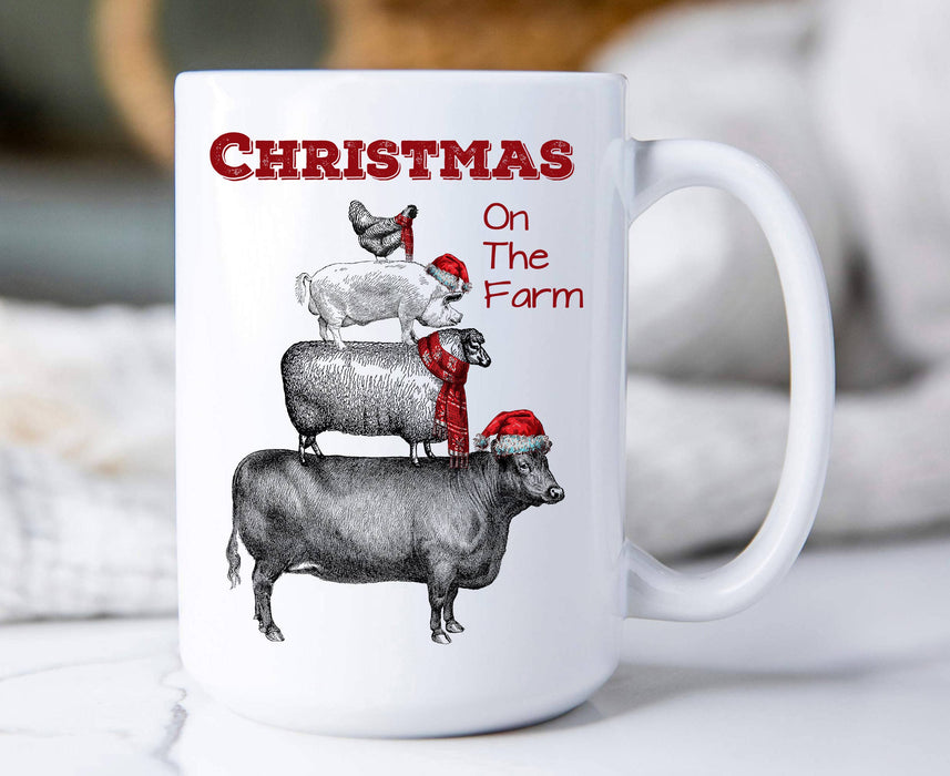 Christmas on the Farm Chicken Pig Sheep, Coffee Mugs