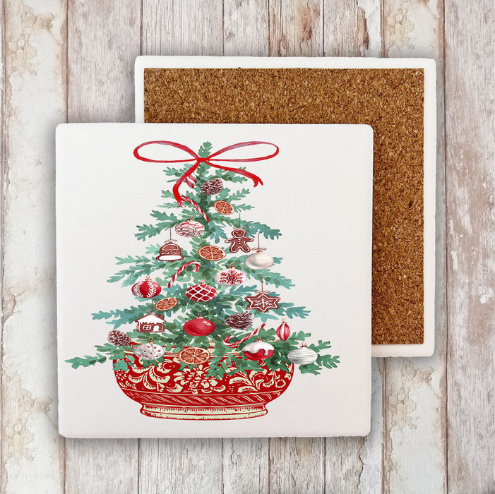 Christmas Chinoiserie Christmas Tree Stone Coaster