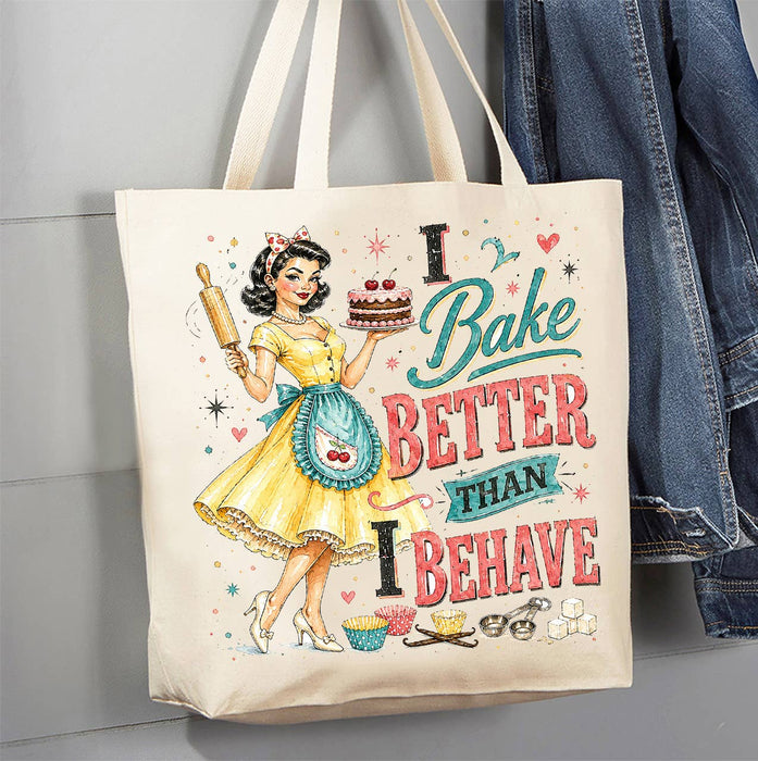 Funny I Bake Better than I Behave Canvas Tote Bag