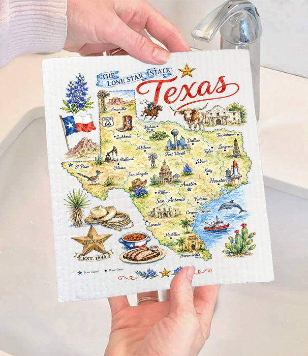 Texas State Map Landmark Swedish Dishcloth