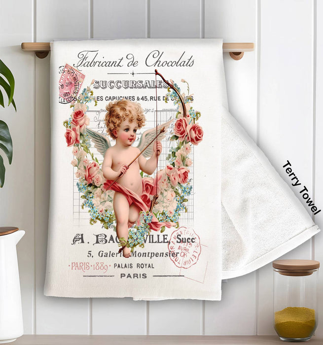 Vintage French Valentine Cupid Kitchen Terry Towel