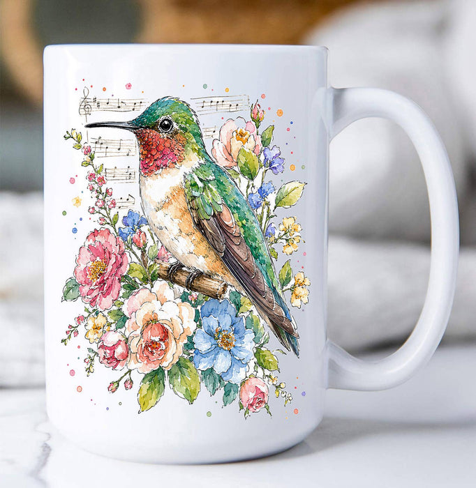 Spring Flowers Hummingbirds Musical Coffee Mug