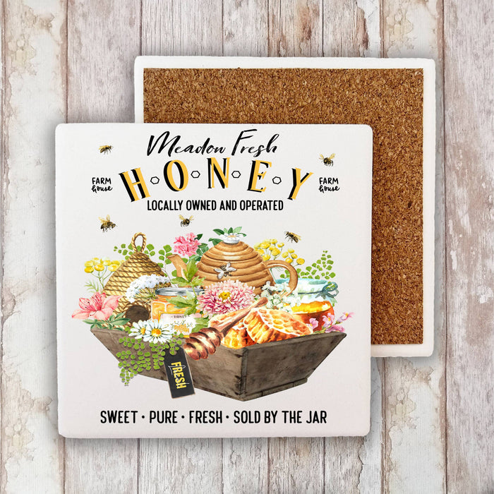 Modern Farmhouse Fresh Honey Bees Stone Coaster