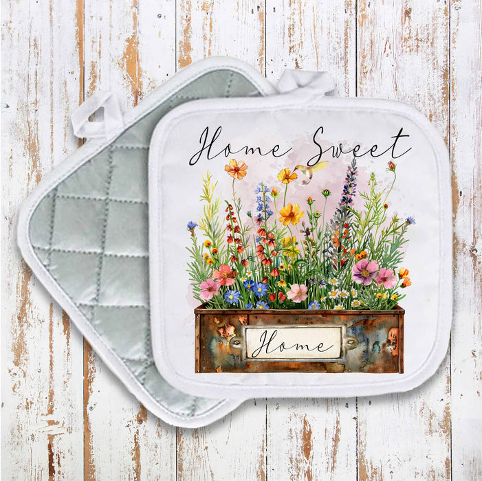 Home Sweet Home Country Field Flowers Pot Holder Oven Mitt