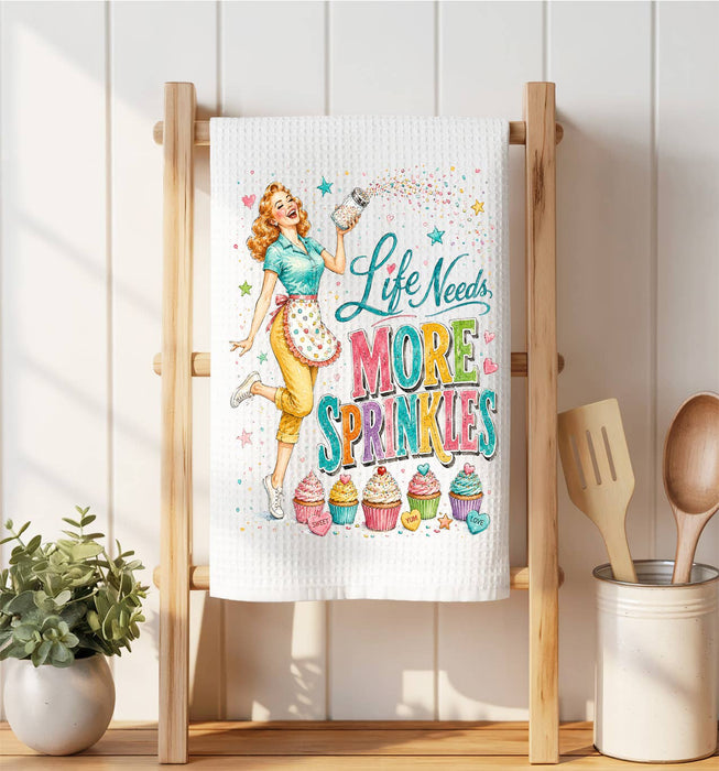 Funny Life Needs More Sprinkles Waffle Weave Towel