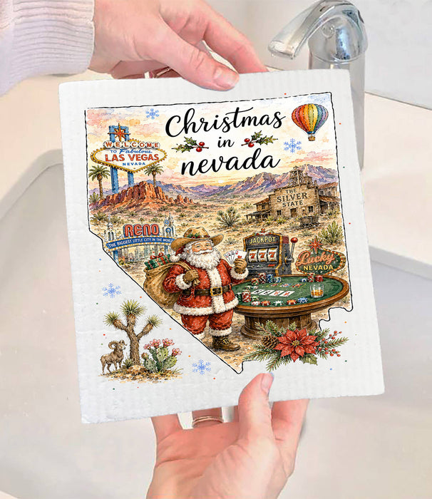 Christmas in Nevada State Map Swedish Dishcloth
