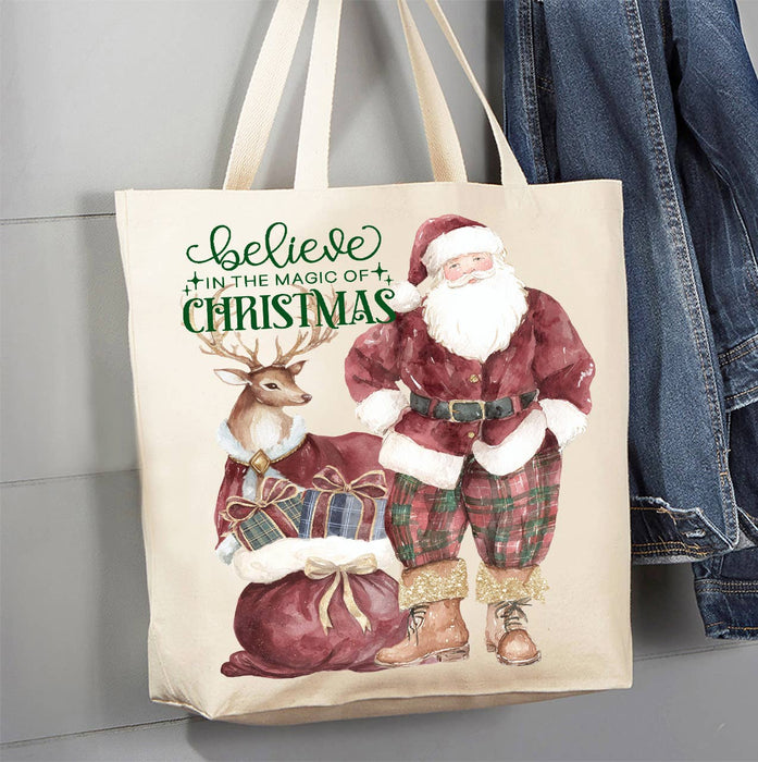 Christmas Santa Burgundy Velvet Canvas Tote Bag