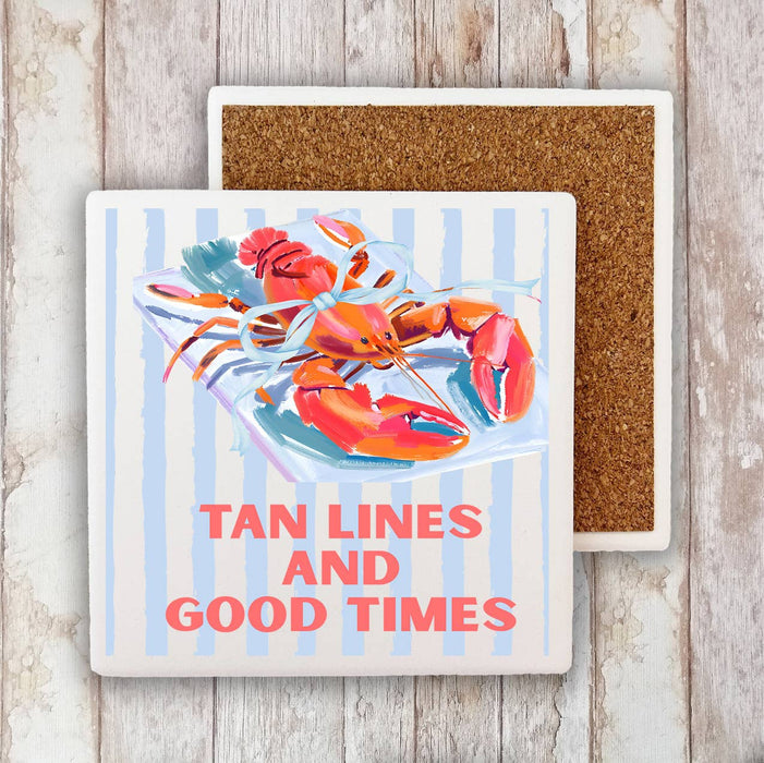 Lobster Tan Lines and Good Times Stone Coaster