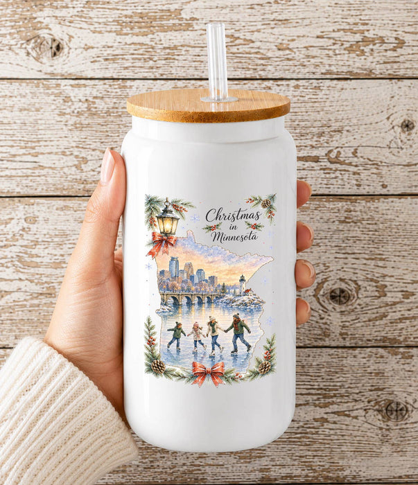 Christmas in Minnesota State Map Glass Cup