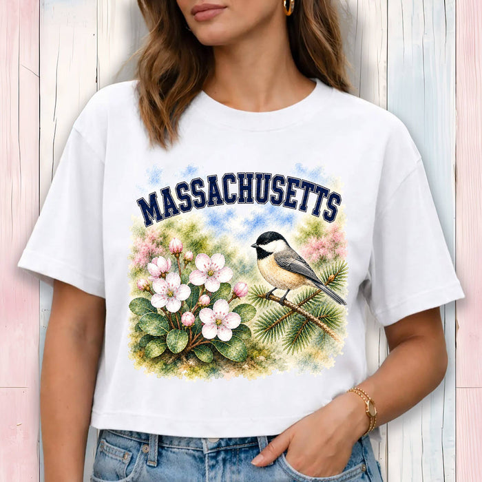Massachusetts State Bird and Animal Cropped T-Shirt