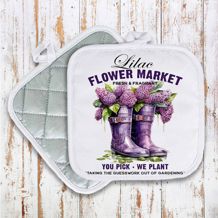 Lilac Flower Market Garden Boots Pot Holder Oven Mitt