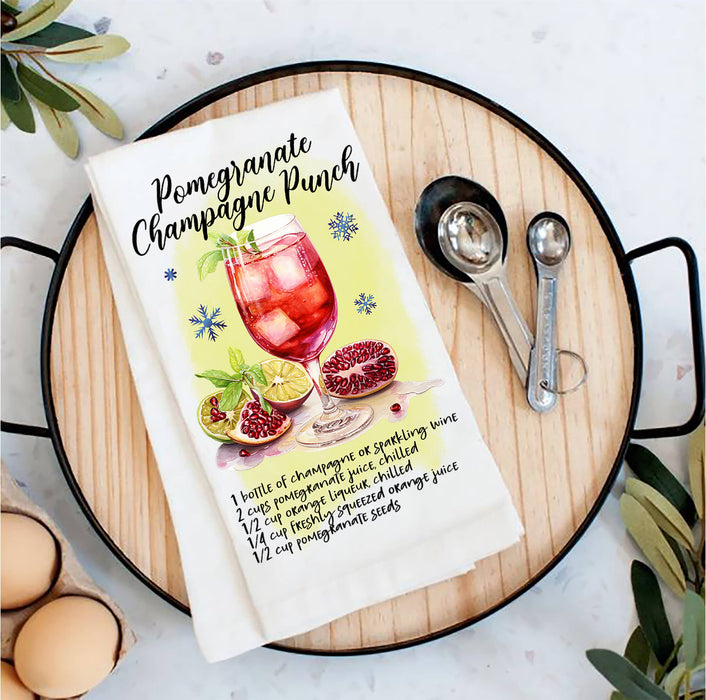 Christmas Cocktail Pomegrante Punch Tea Towel