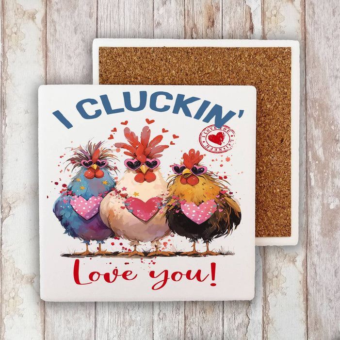 I Cluckin' Love You Chickens Valentine Stone Coaster
