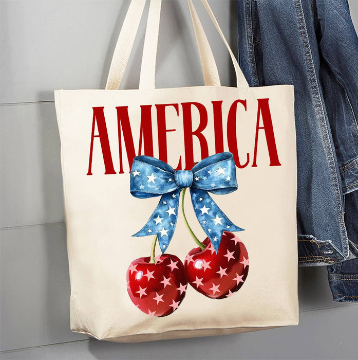 Patriotic Cherry America Canvas Tote Bag