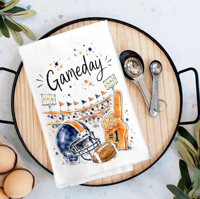 Gameday Football Navy Blue & Orange Tea Towel