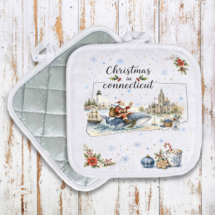 Christmas in Connecticut State Map Pot Holder