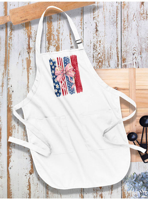 Patriotic red White Blue Bow Apron