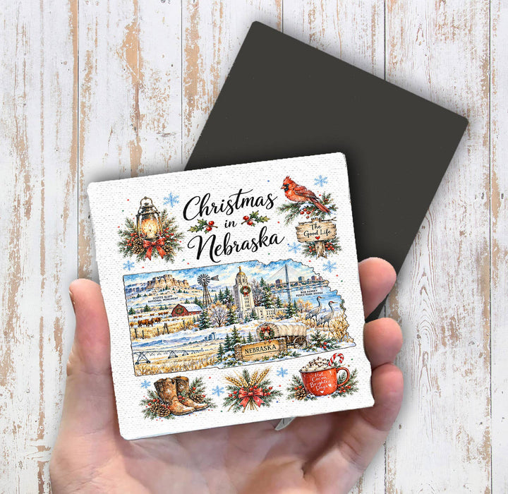 Christmas in Nebraska State Map Magnet Fridge