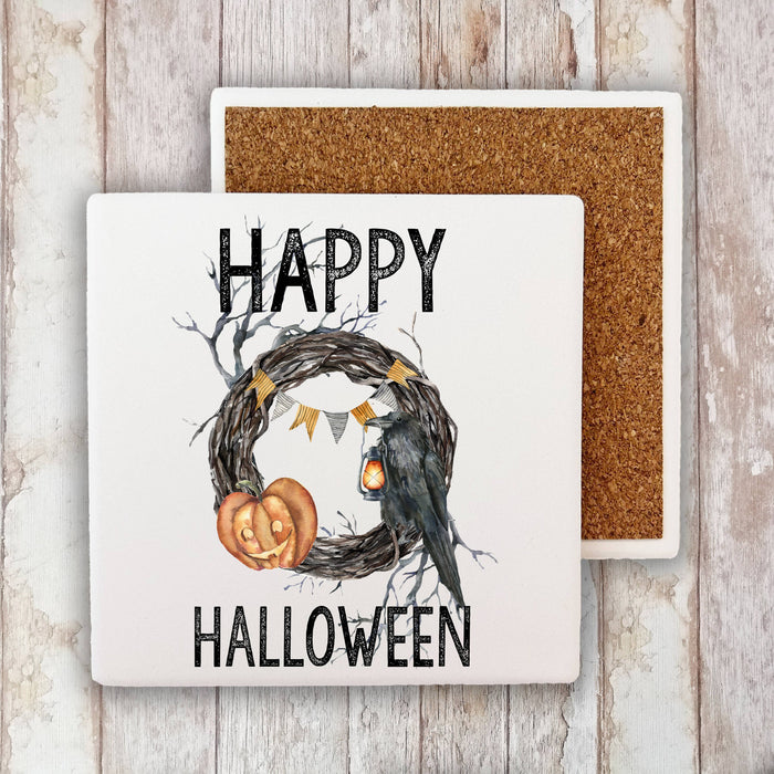 Happy Halloween Wreath Stone Coaster