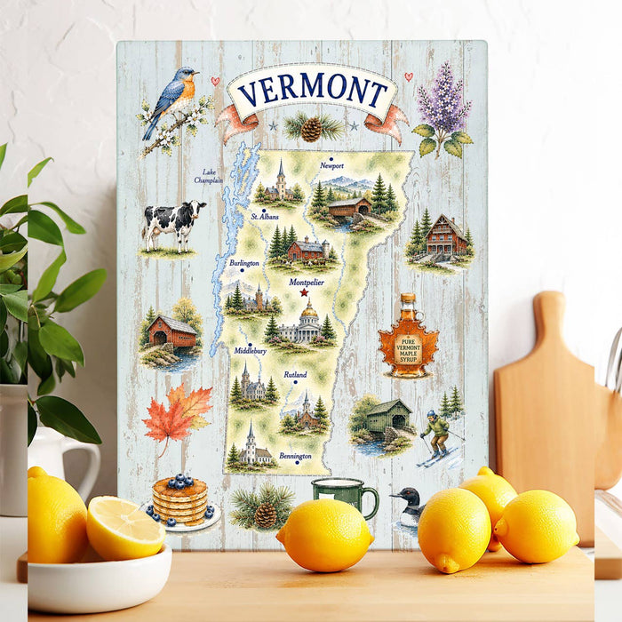 Vermont State Map Landmark Glass Cutting Board