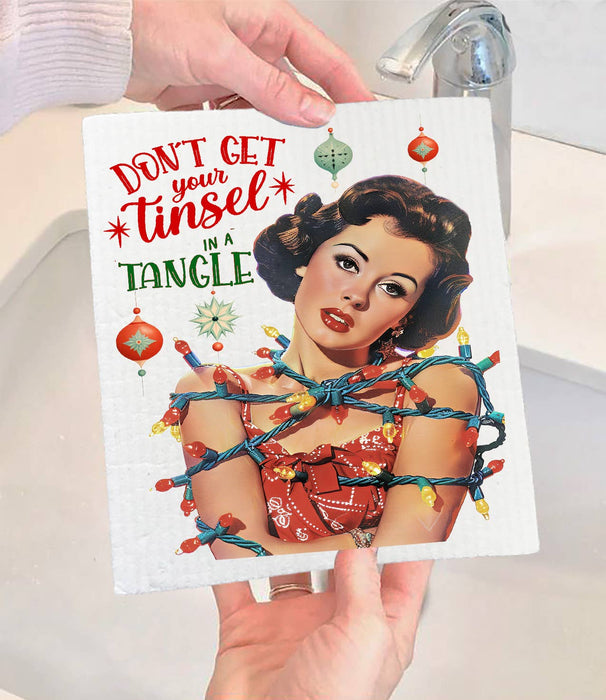 Christmas Don't Get Your Tinsel Tangled  Swedish Dishcloth