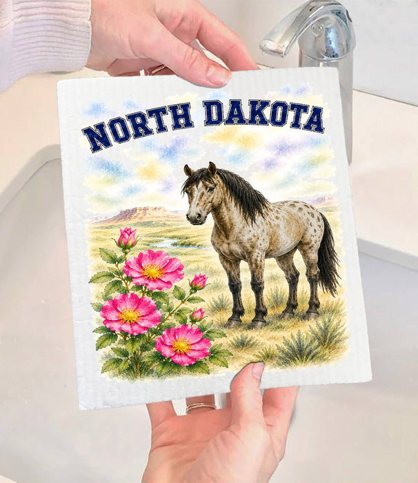 North Dakota State Bird and Animal Swedish Dishcloth