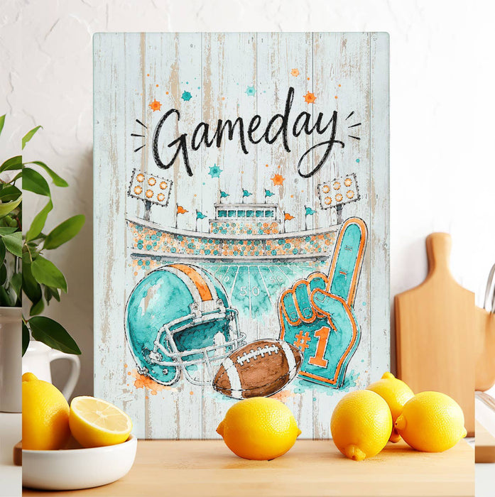 Gameday Football Aqua & Orange Glass Cutting Board