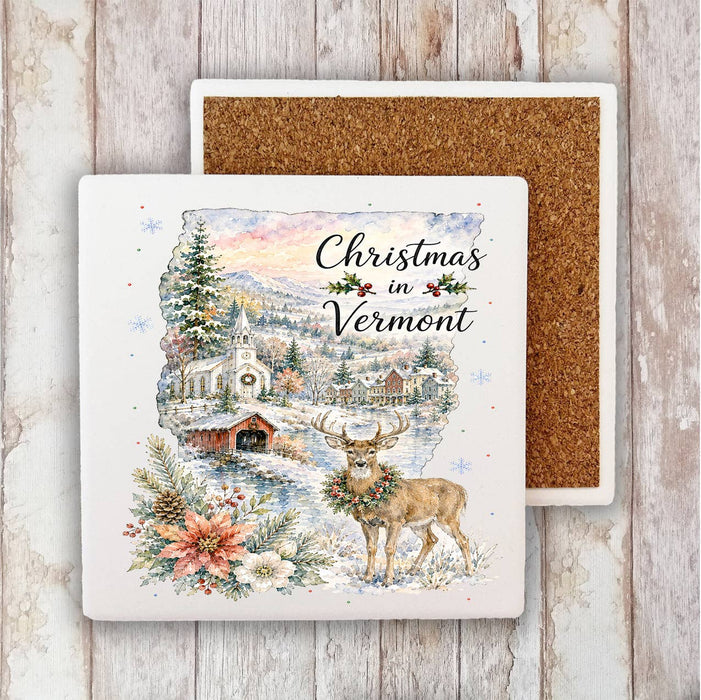Christmas in Vermont State Map Stone Coaster