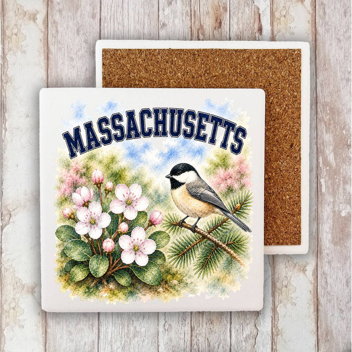 Massachusetts State Bird and Animal Stone Coaster