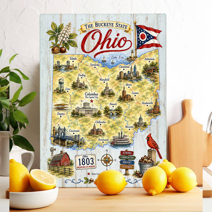 Ohio State Map Landmark Glass Cutting Board