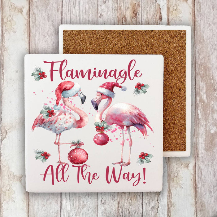 Christmas Flamingo Flaminagle all the way Stone Coaster