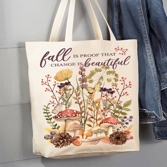 Fall is Beautiful Wildflower Mushroom  Canvas Tote Bag