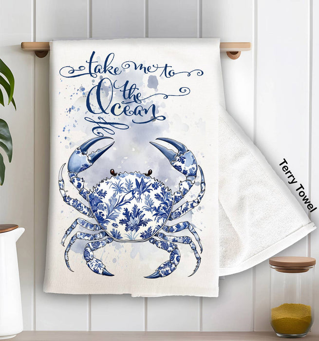 Chinoiserie Crab Take me to Ocean Kitchen Terry Towel