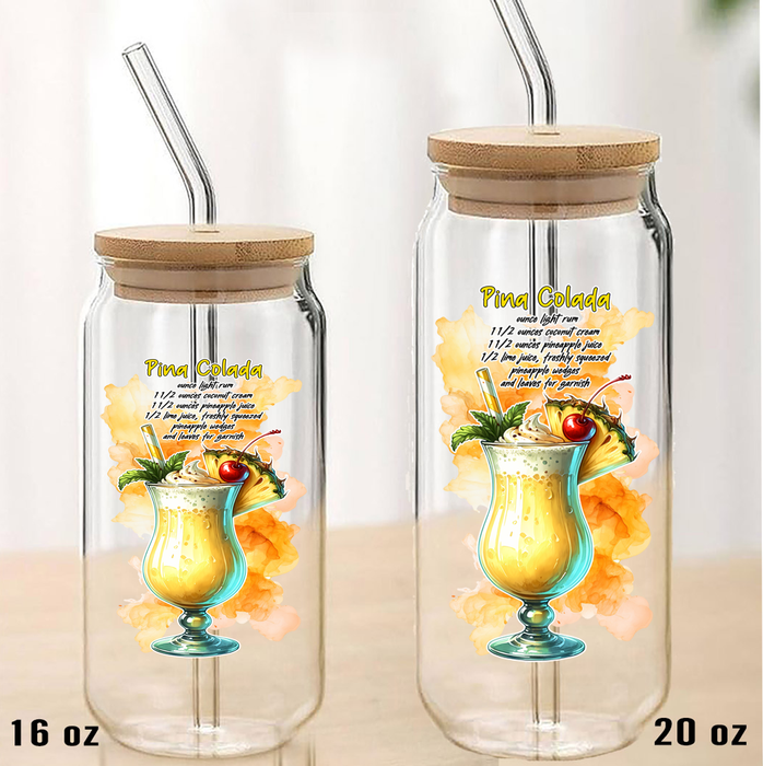 Summer Cocktail Pina Colada Can Glass with Lid Straw
