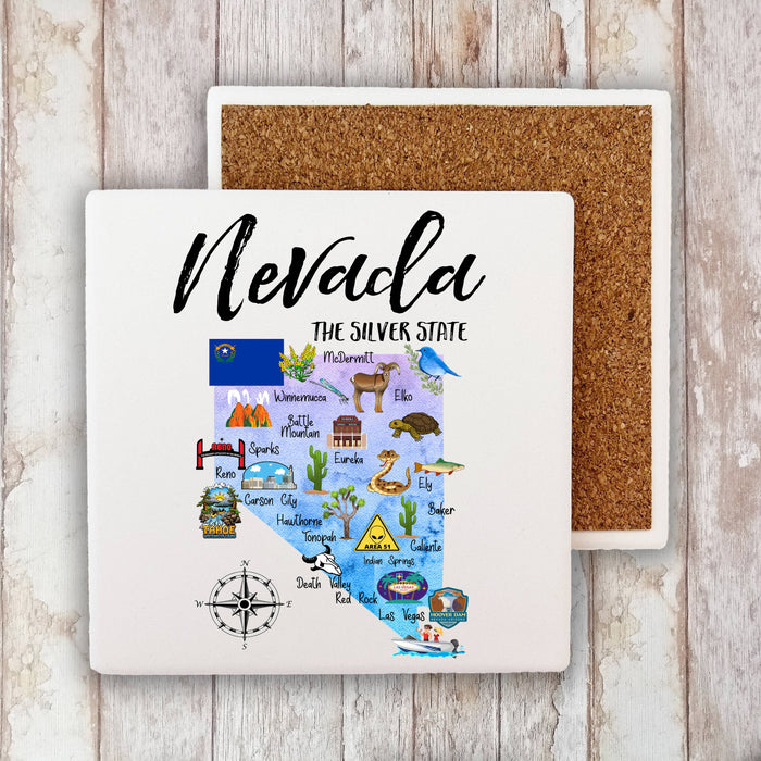 Nevada State Map Souvenir  Stone Coaster