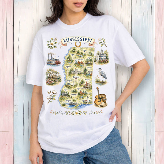 Mississippi State Map Landmark T-Shirt