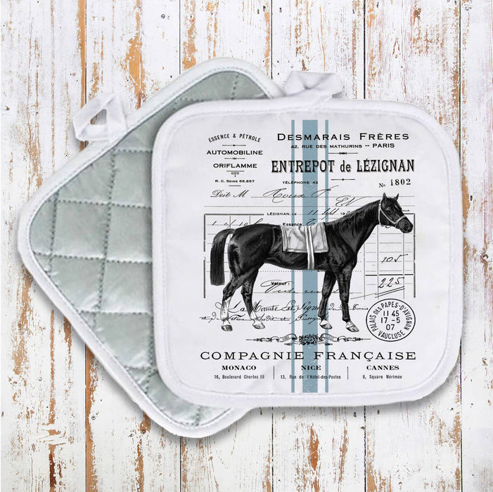 Vintage French Horse Pot Holder Oven Mitt
