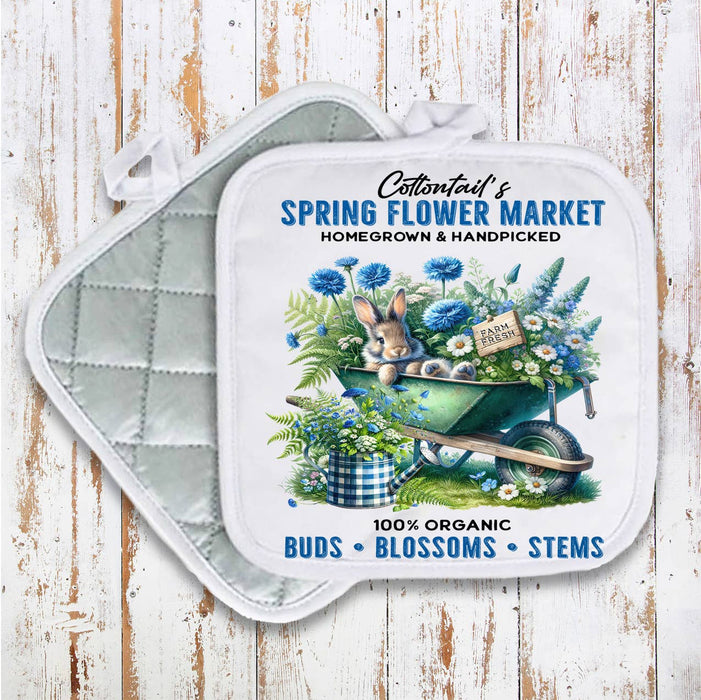 Blue Springs Flowers Bunny Pot Holder Oven Mitt