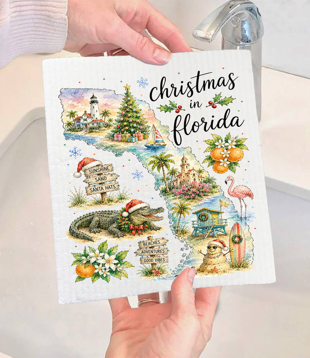 Christmas in Florida State Map Swedish Dishcloth