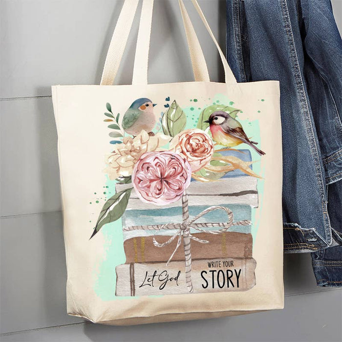 Spiritual Let God White the Story Canvas Tote Bag