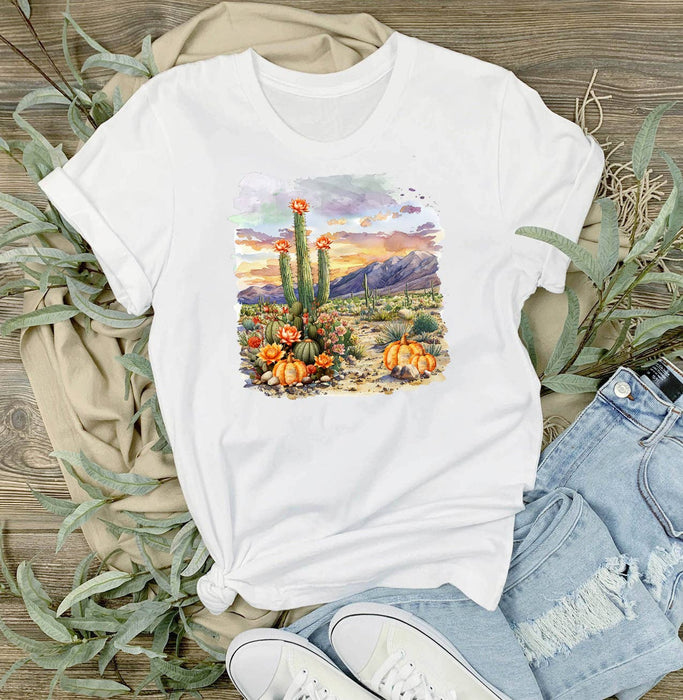 Fall Pumpkin Saratoga Cactus Desert  T-Shirt