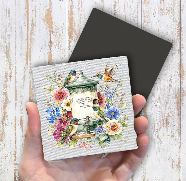 Spring Hummingbirds Flowers Feeder Magnet Fridge