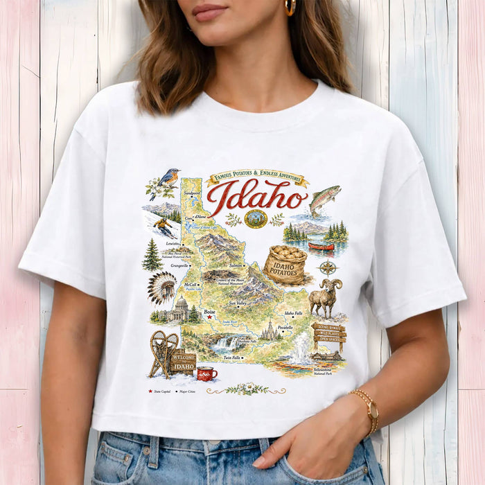 Idaho State Map Landmark Cropped T-Shirt