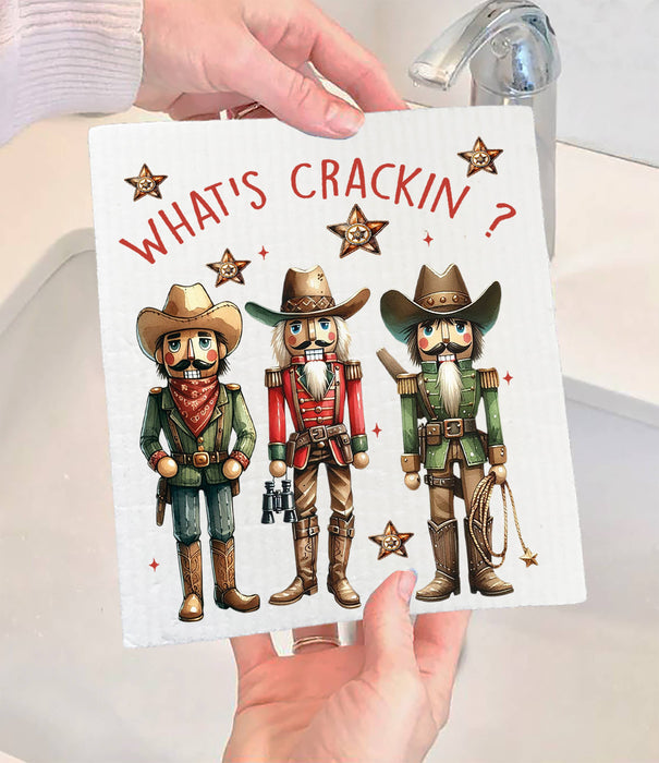 Christmas Western Cowboy Nutcrackers Swedish Dishcloth