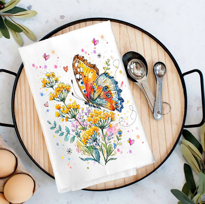 Spring Butterflies Wildflowers Tea Towel