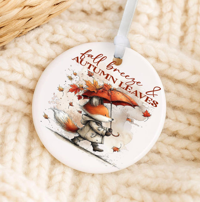 Fall Breeze Autumn Leaves Fox Ornament