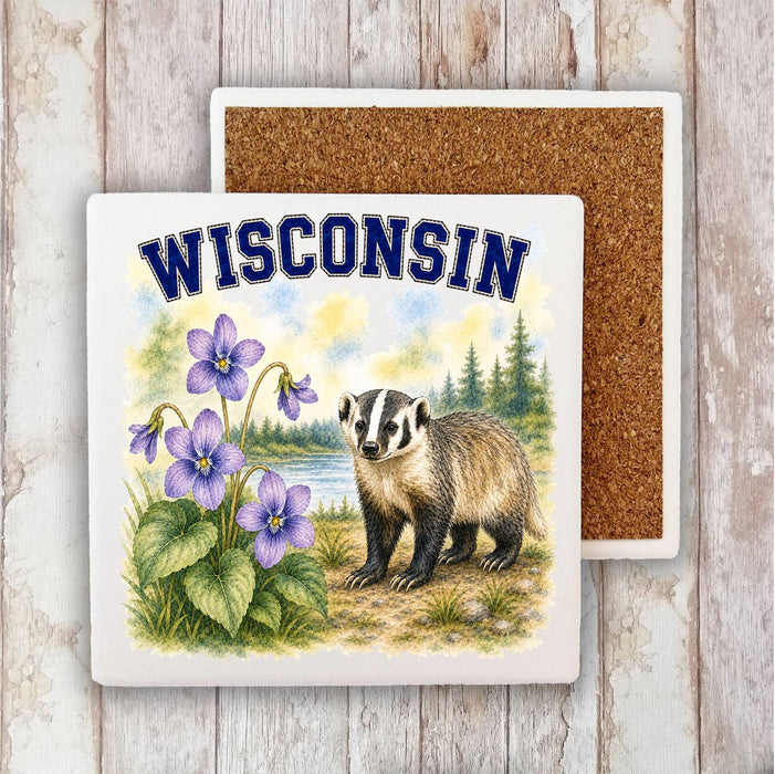Wisconsin State Bird and Animal Stone Coaster