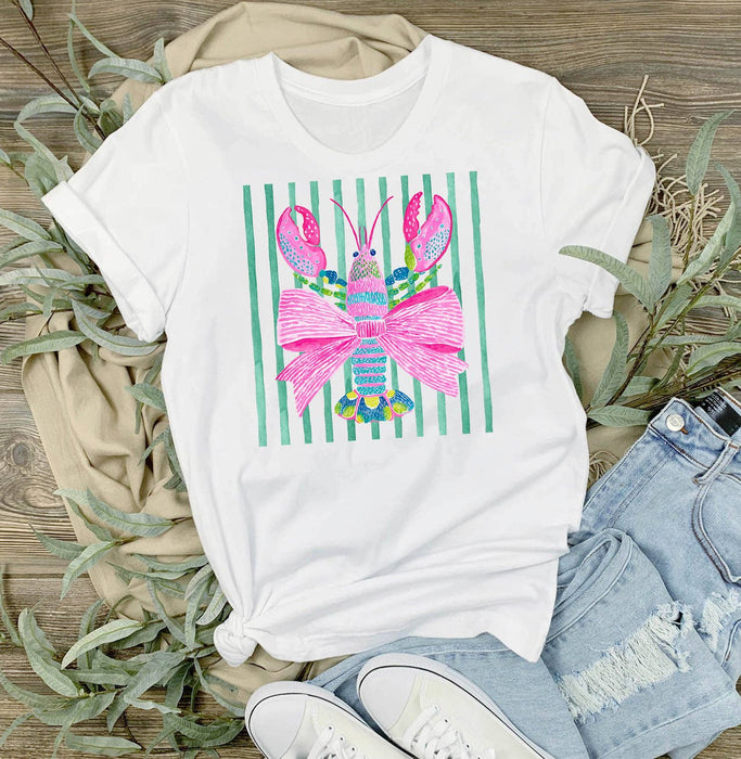 Coastal Colorful Lobster Bow T-Shirt