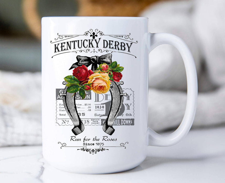 Kentucky Derby Horse Shoe Roses Coffee Mugs